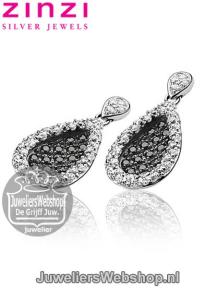 Zinzi Oorhangers ZIO963 Zilver Ovaal Zwart