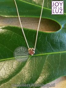 Minioro Yi-Clover gouden initials ketting met klavertje bedel 42cm