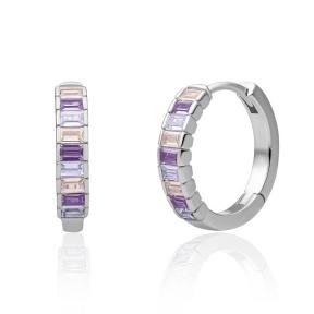 sparkling jewels Silver Huggies Purple CZ creolen EAS23-CZ04