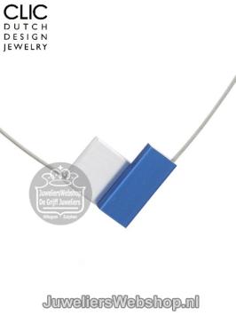 Clic C150B v-vorm collier staaldraad met rechthoeken zilver en blauw