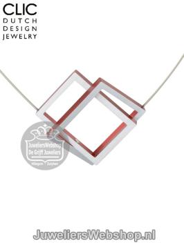 Clic collier met rechthoekige hanger c30r rood aluminium