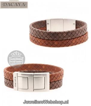 f118720 dacaya dragstyle armband bruin met cognac leer