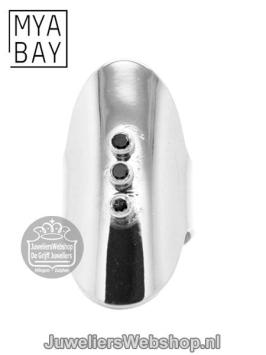 mya bay ring zilver ovaal ba-36.s 3 black stones