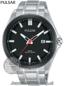 pulsar horloge ps9551x1 staal met zwarte wijzerplaat