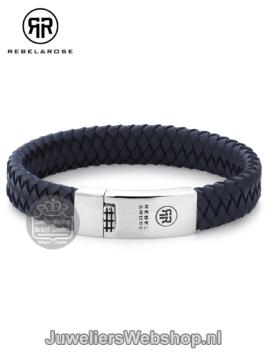 rr-l0016-n-19.5 rebel & rose armband leer blauw 19.5cm