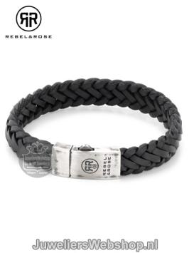 rr-l0076-s-m rebel&rose armband zwart leer