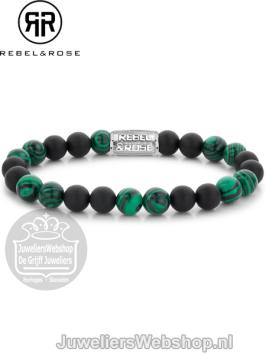 Rebel & Rose armband Matt Malachite Twist RR-80068-S-L 19cm