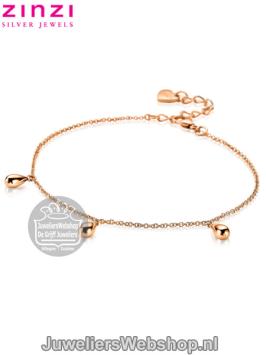 zinzi zia1710r armband rosegoud met druppel hangertjes