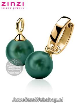 zinzi zich266gg creoolhanger parel groen goud
