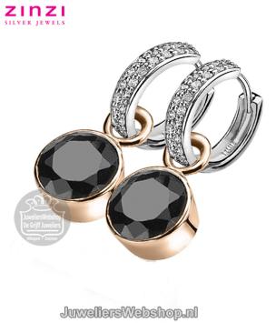 Zinzi Rosegouden Creoolhangers ZICH186N met Zirconia Zwart