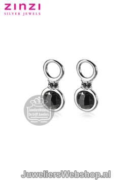 zinzi zilveren creoolhangers rond met zwarte zirconia zich1745